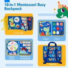 Planche occupée pour tout-petits, jouets Montessori, activités éducatives d'apprentissage, jouet de voyage, déguisement de dinosaure, sac à dos de compétences de vie sensorielle