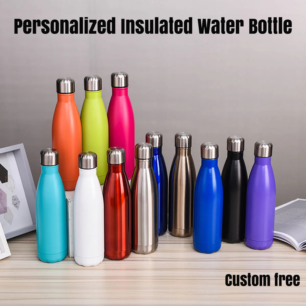 Bouteille d'eau isolée personnalisée en acier inoxydable avec nom et texte, isolation thermique, pour Noël ou toutes occasions