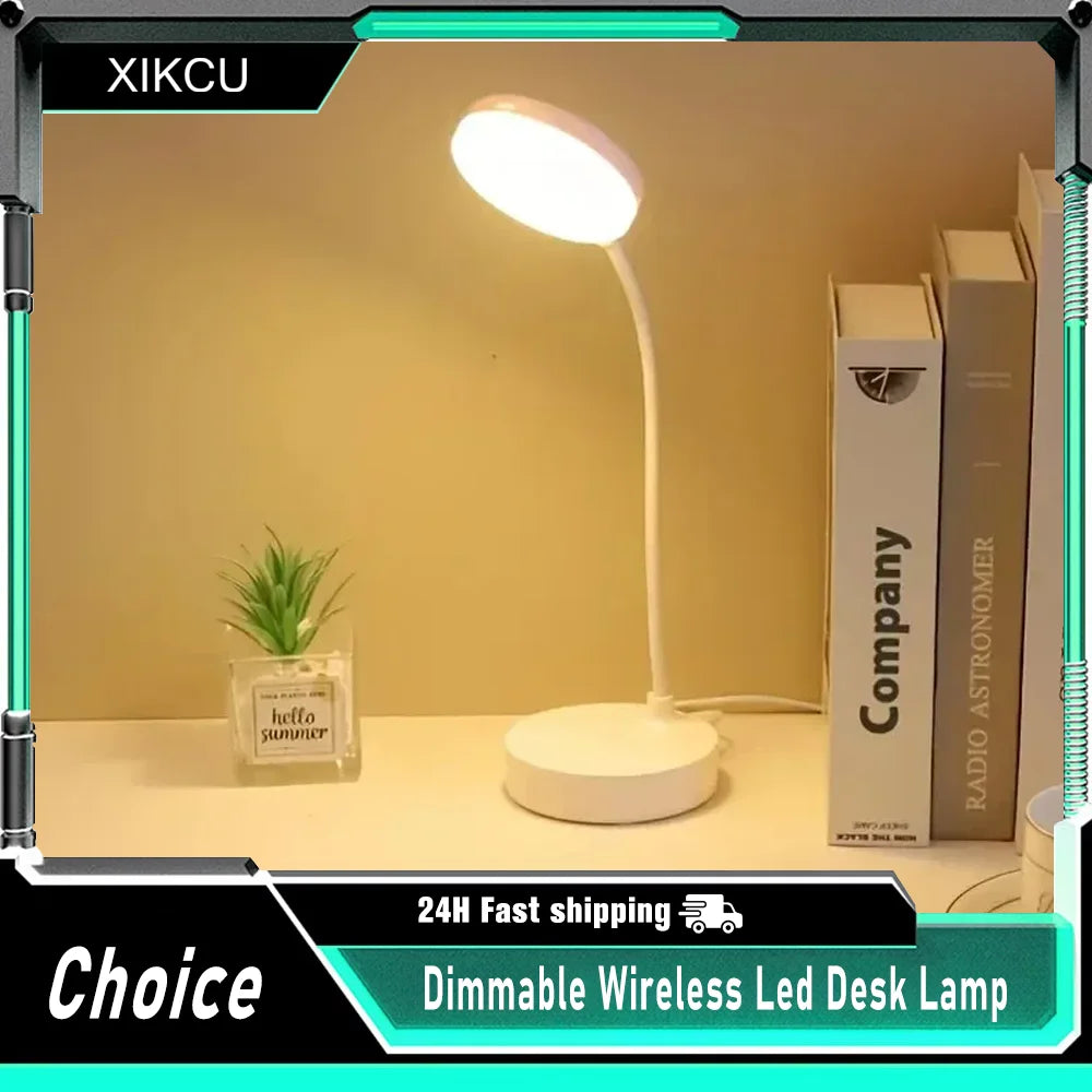 LED Table Lamp, 3 Levels, Dimmable, Wireless, Touch-Sensitive LED Desk Lamp, Night Light, USB Rechargeable Touch Lamp for Bedroom, Study, Office