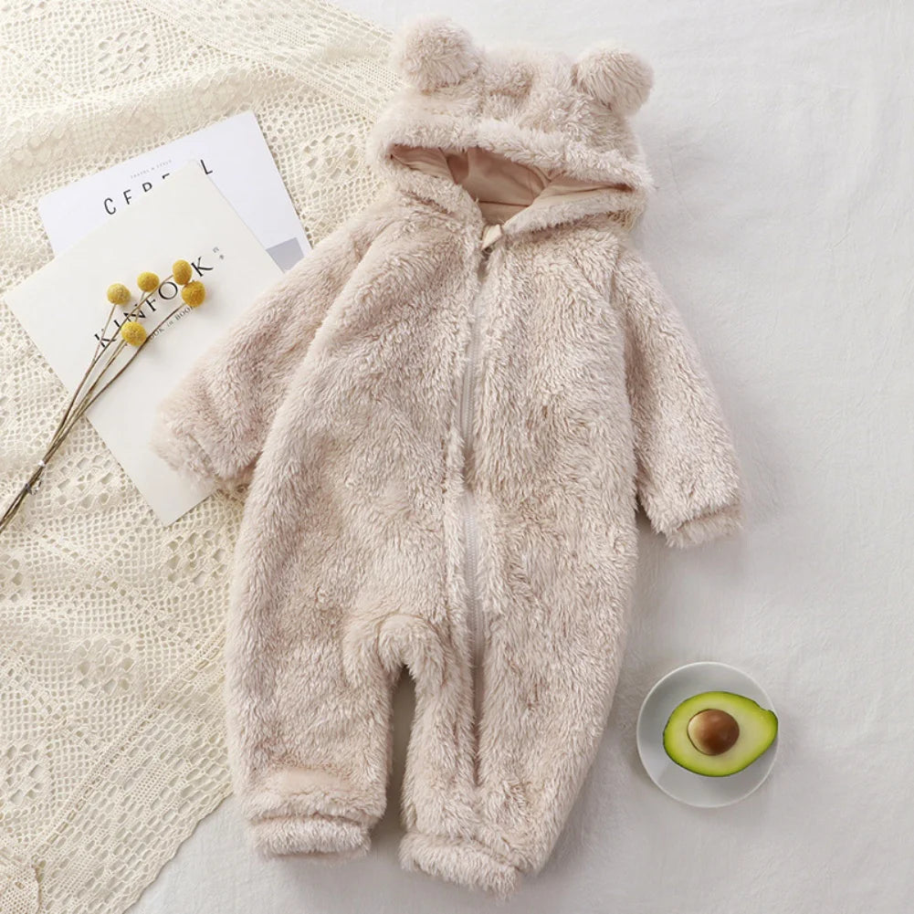 Vêtements d'hiver pour bébé de 0 à 24 mois, barboteuse ours de dessin animé mignon, pyjama pour nourrissons garçons et filles, Costume Animal, combinaison à fermeture éclair