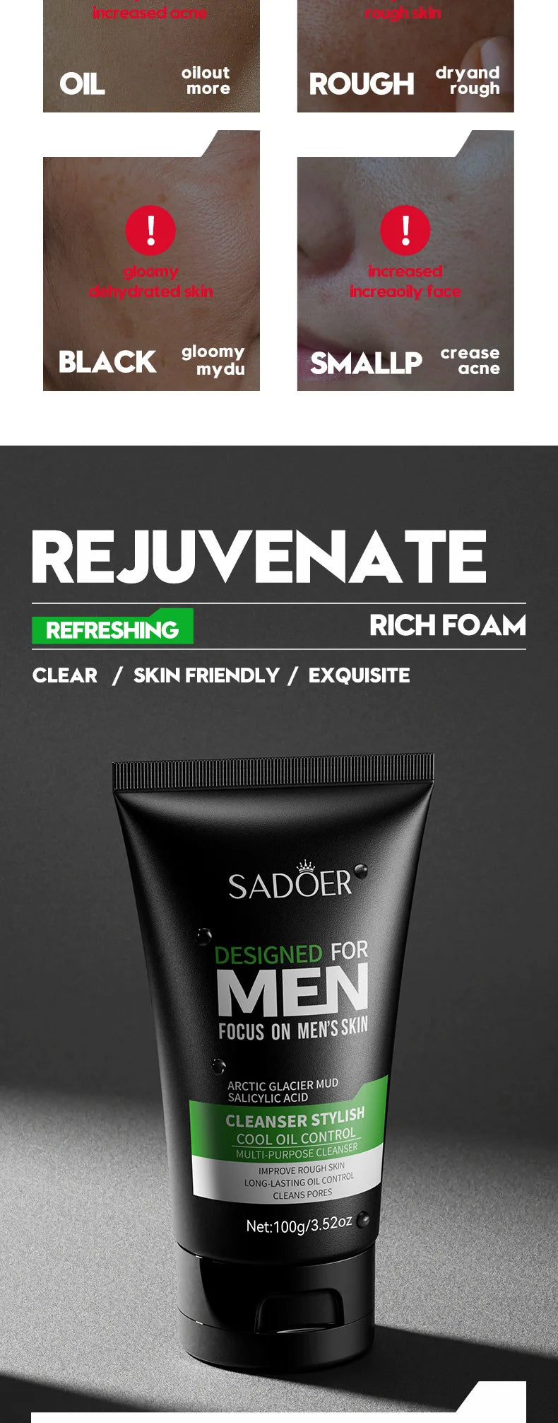 Nettoyant pour le visage frais parfum rafraîchissant nettoyage en profondeur hydratant raffermissant des pores nettoyant pour le visage pour hommes