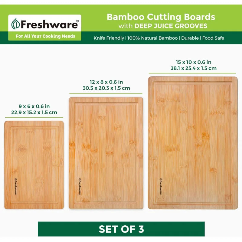 Planches à découper en bambou pour la cuisine, planche à découper en bois pour hacher de la viande, des fruits, du fromage, lot de 3
