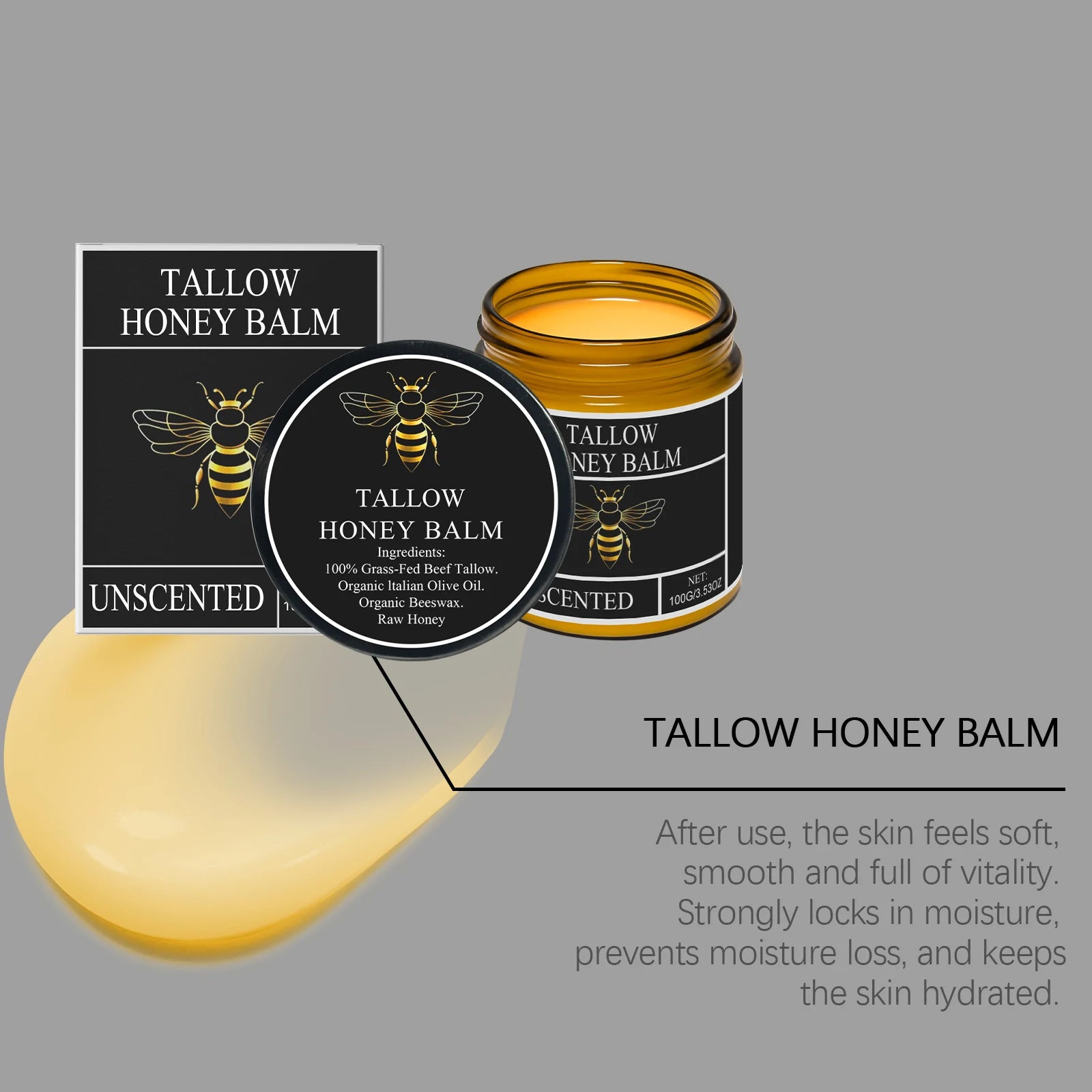Tallow de boeuf pour la peau Tallow et baume au miel herbe biologique alimenté crème hydratante pour le visage fouettée Lotion pour le corps hydratante en profondeur