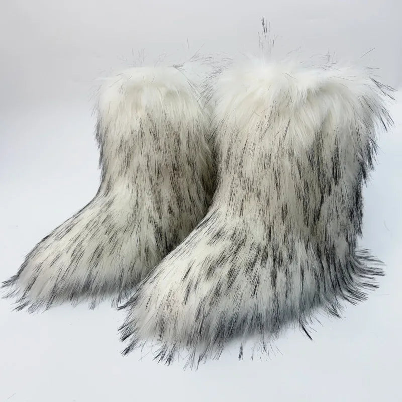 Bottes de neige mi-mollet en fourrure pour femmes et filles, chaussures en peluche chaudes, plate-forme extérieure, document solide, mignon, hiver, Y2K, 2023