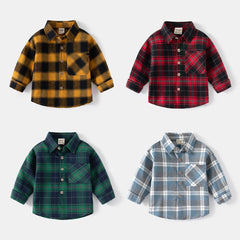 Chemises à manches longues en coton pour enfants, chemisier à carreaux, haut décontracté, vêtements pour bébé, col, garçons, 2-7 ans, nouveau, 2025