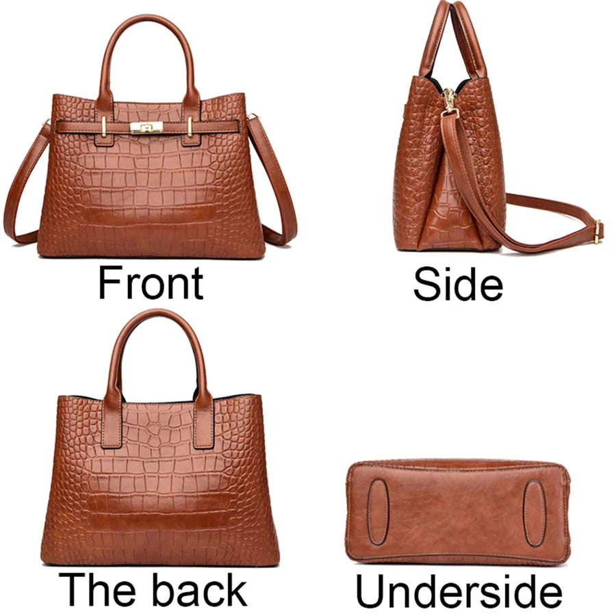 Famous brand women's handbags, high quality crocodile stripe three-piece designer shoulder bag/tote bag 