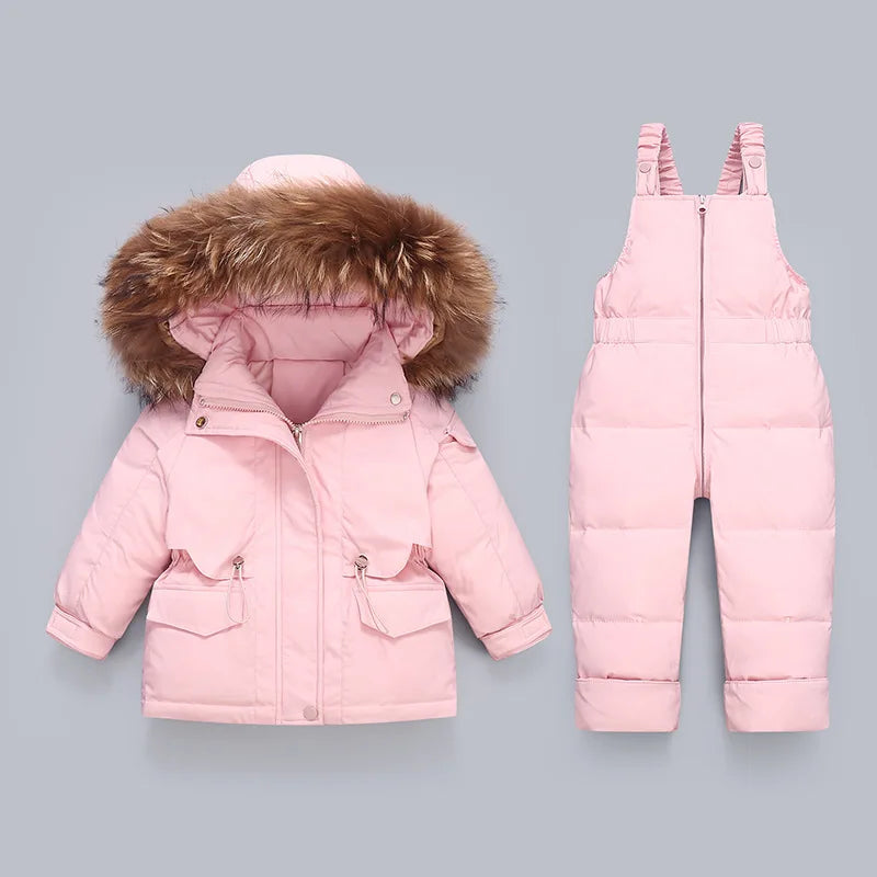 Ensembles de vêtements pour tout-petits, combinaisons de neige d'hiver pour bébés filles, doudounes chaudes, combinaisons à capuche en fourrure optique, combinaisons trempées, 0-3 ans
