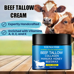 Tallow face cream with raw honey olive oil. Anti-aging face cream, wrinkle-dissolving collagen cream, smooths wrinkles, moisturizes, and firms. 