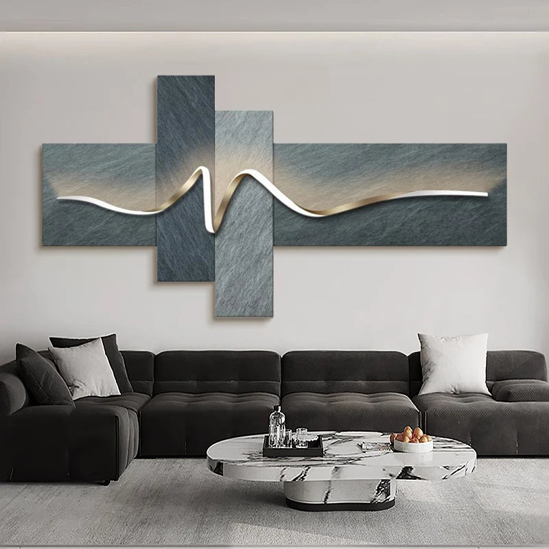 Chambre principale salon géométrique bureau décor peinture avec lumières luxe canapé TV fond mur suspendu photo chambre lits