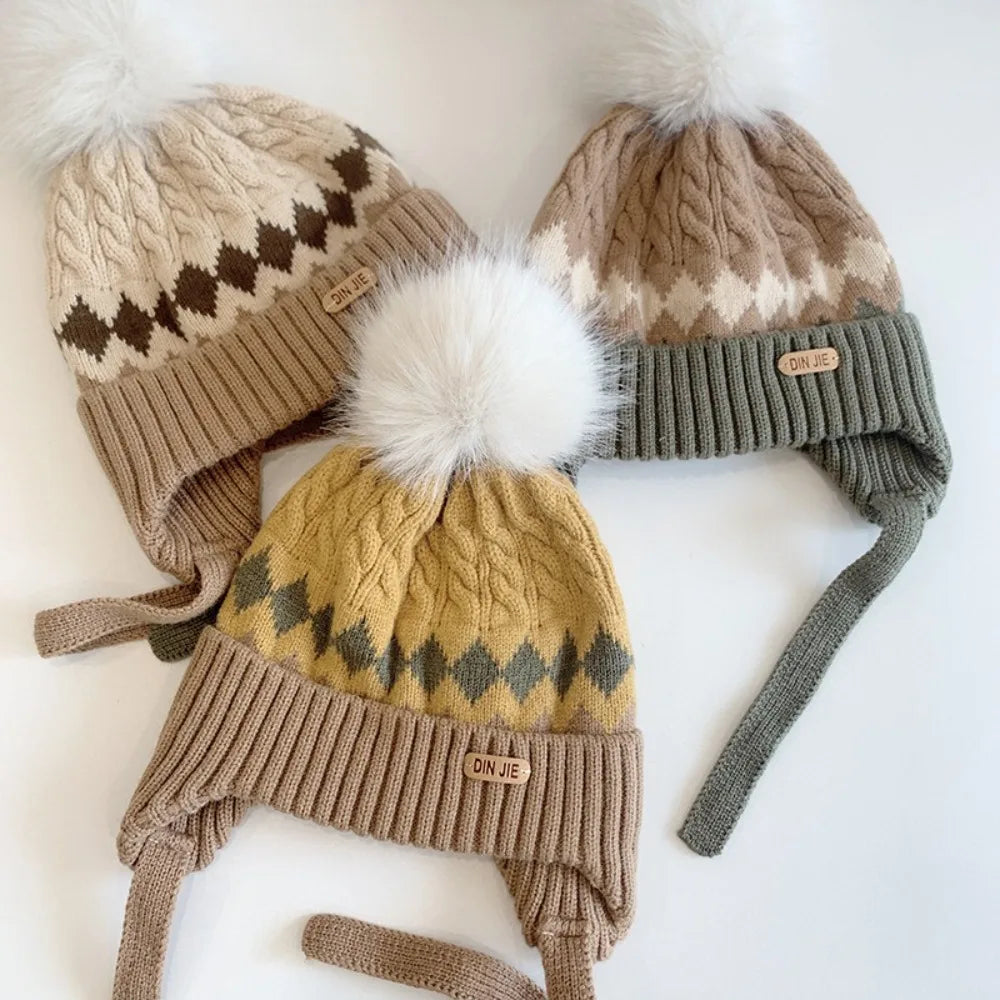 Nouveau haute qualité 2-5 ans bébé tricoté chapeau chaud épaissir enfants cache-oreilles casquette coupe-vent tricoté laine chapeau automne hiver