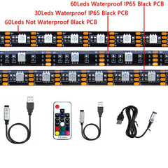 5V RGB USB LED Strip Light, Waterproof, Black PCB 5050, 0.5m, 1m, 2m, 3m, 4m, 5m, LED Strip Light, PC, TV Backlight, Remote Control