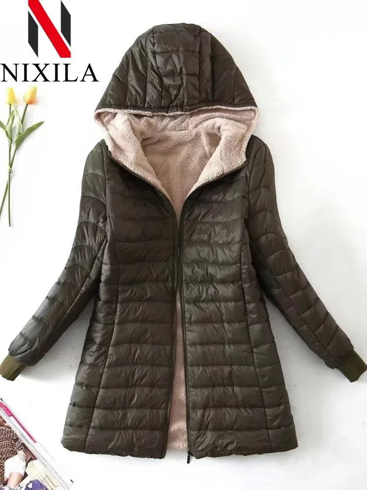 Nouveau en automne hiver manteau femme mode coréenne édition élégante à capuche droite Parkas chaud flanelle vestes pour femmes vêtements