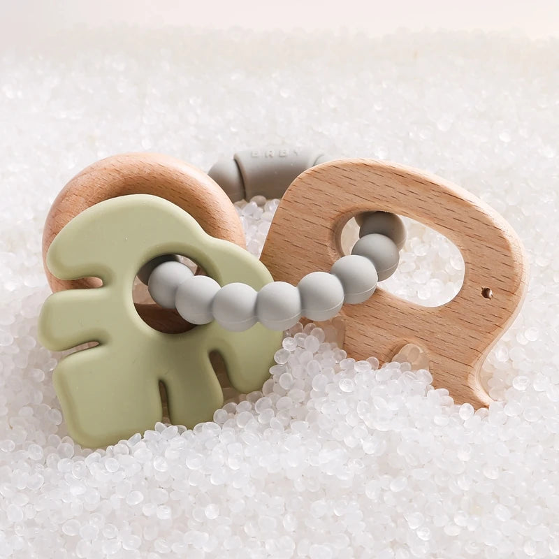 Anneau de dentition en Silicone pour bébé, 1 pièce, sans BPA, Bracelet en Silicone, feuille, jouets de dentition, anneau en bois, dent d'allaitement, jouets cadeaux pour nouveau-né