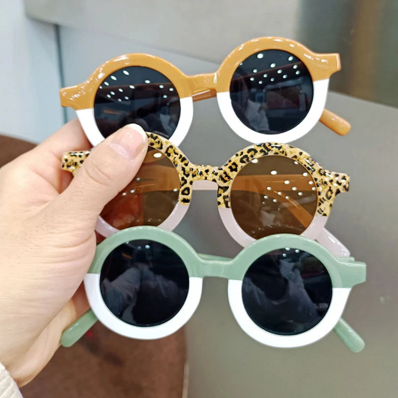 Lunettes de soleil rondes pour enfants, design de dessin animé mignon, léopard, Double couleur, Vintage, Protection UV, classique, pour filles et garçons
