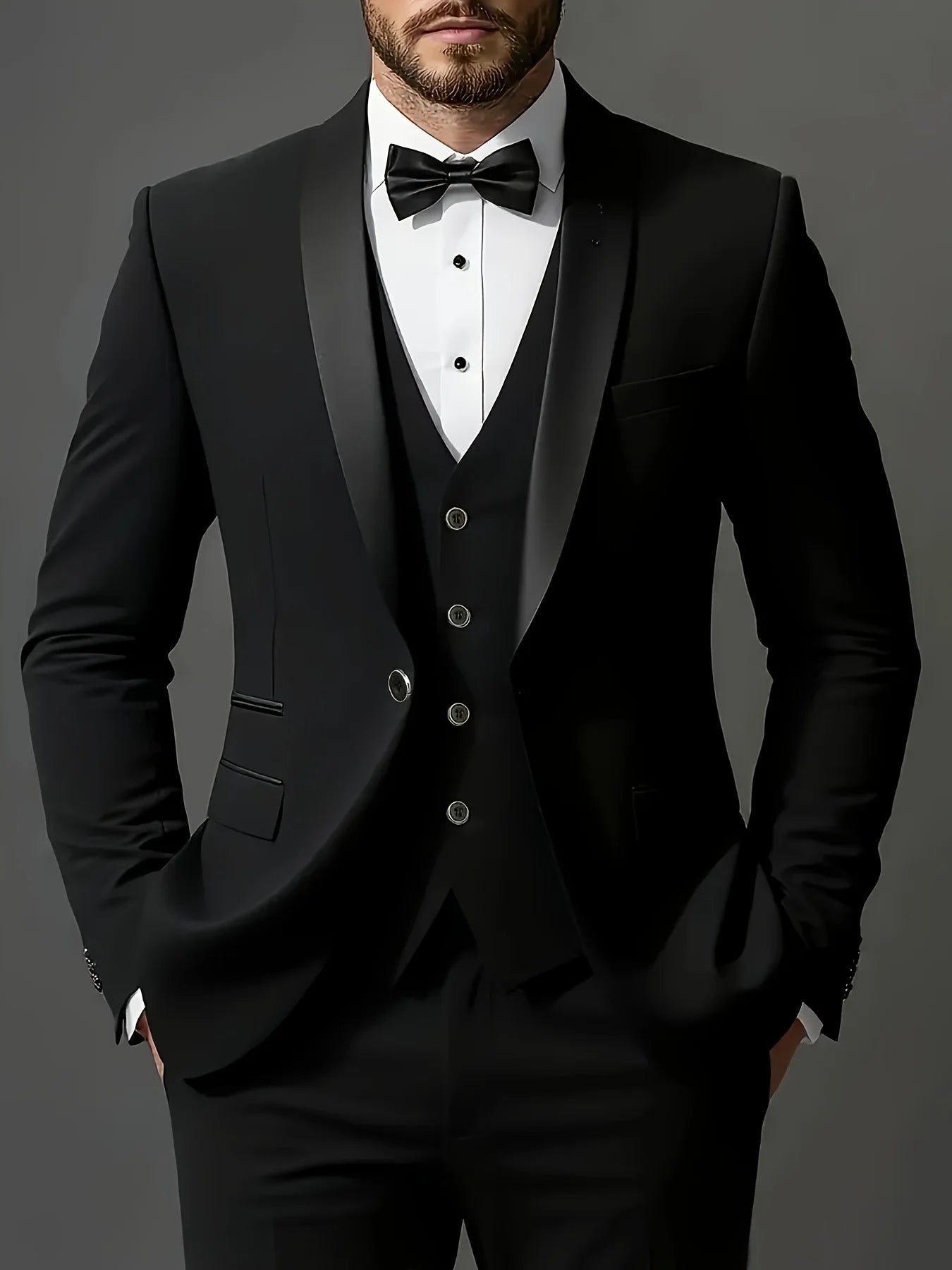 Men's 3-piece suit set, jacket + vest + trousers, fashionable and high quality, suitable for weddings, parties and formal occasions.