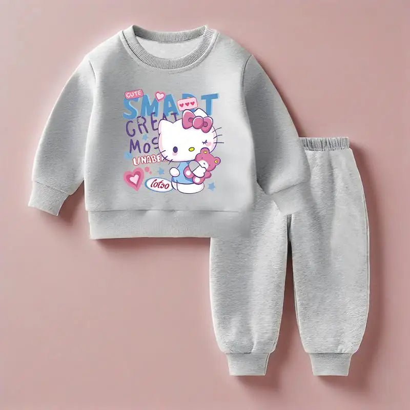 Sanrio printemps automne enfants décontracté à manches longues sweat ensembles filles garçons pull + pantalon 2 pièces costume enfants Sport vêtements ensembles