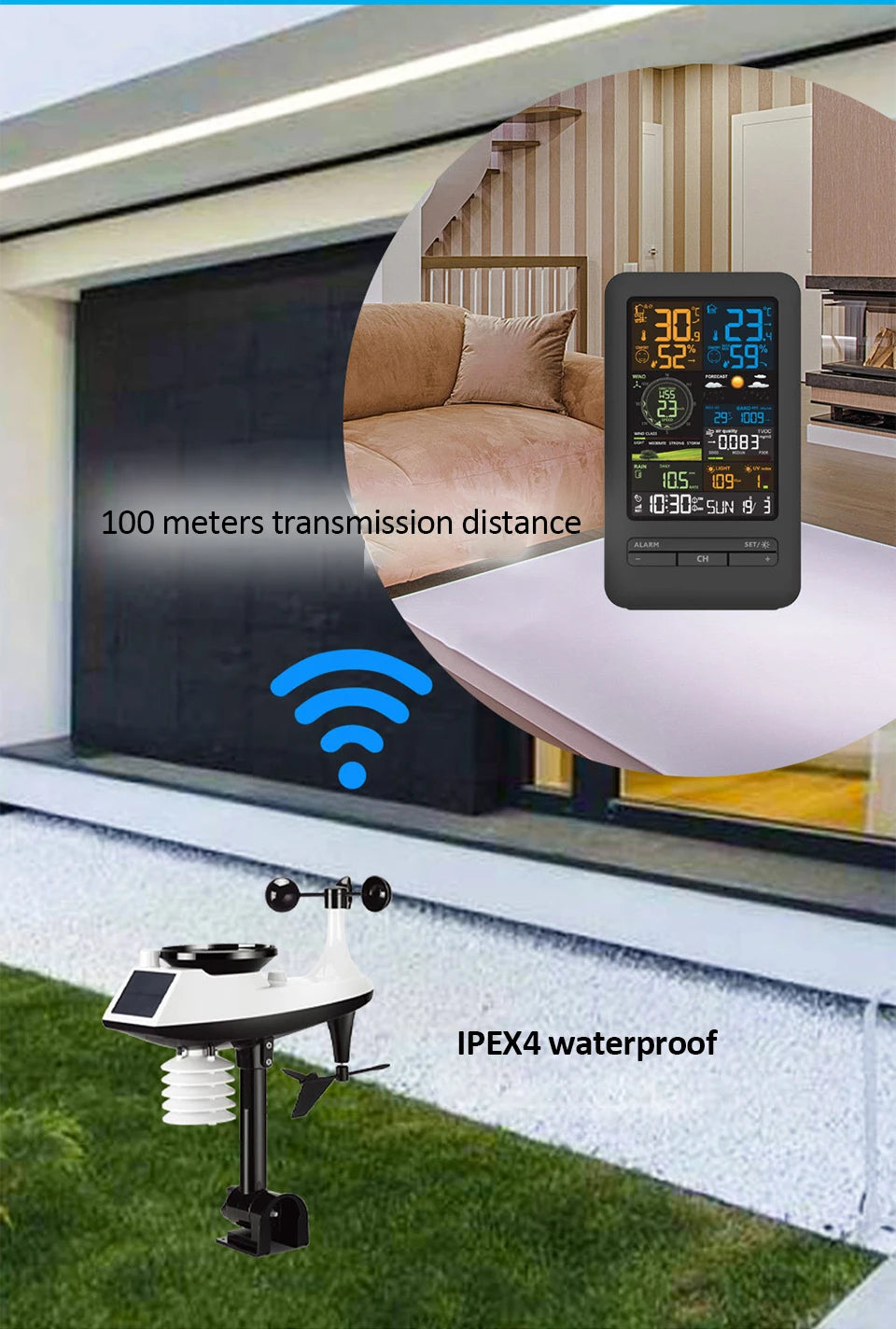 Tuya WiFi Station météo intelligente horloge compteur de température et d'humidité compteur de vitesse et de direction du vent écran couleur horloge numérique