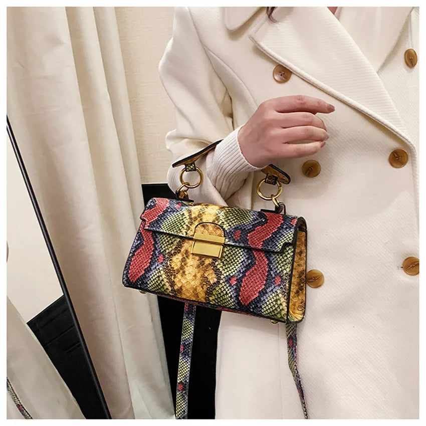 New Luxury Brand Designer Handbag Women's Snake Print Leather Shoulder Bags Fashion Small Square Crossbody Bag Bolsa De Ombro 