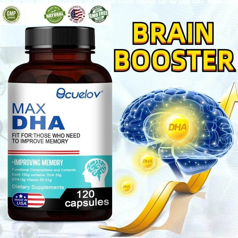 Bcuelov MAX DHA-améliorer la mémoire, protéger la vue, l'intelligence, active les cellules cérébrales, améliore la fatigue cérébrale, complément alimentaire