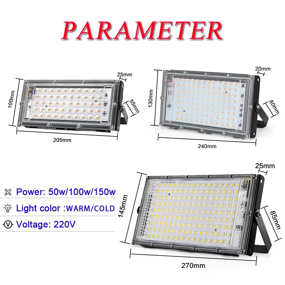 Projecteur LED extérieur 50W 100W 150W 220V projecteur étanche intérieur LED Spot extérieur lampadaires paysage projecteur