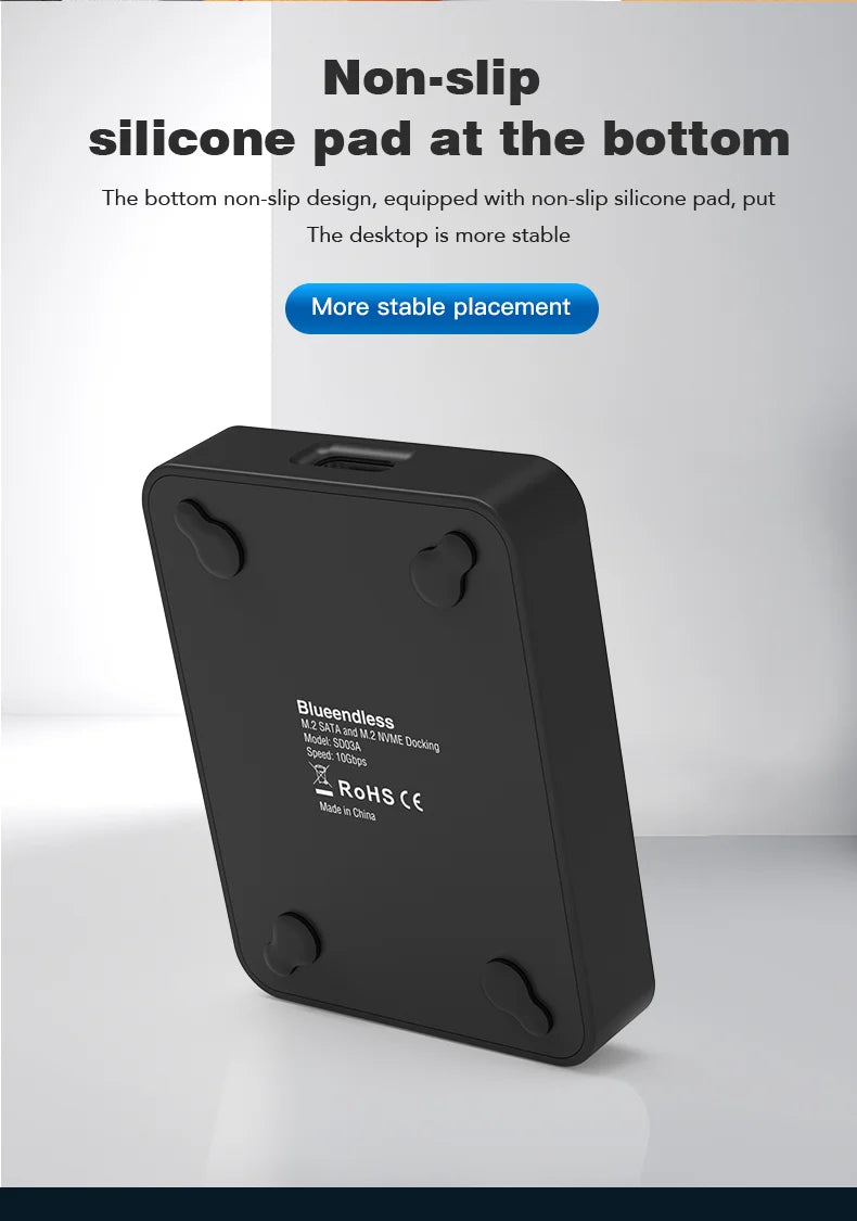 10Gbps M.2 NVMe/SATA SSD Enclosure, External Read and Write Docking Station for PC, 4TB Dual Protocol Solid State Adapter