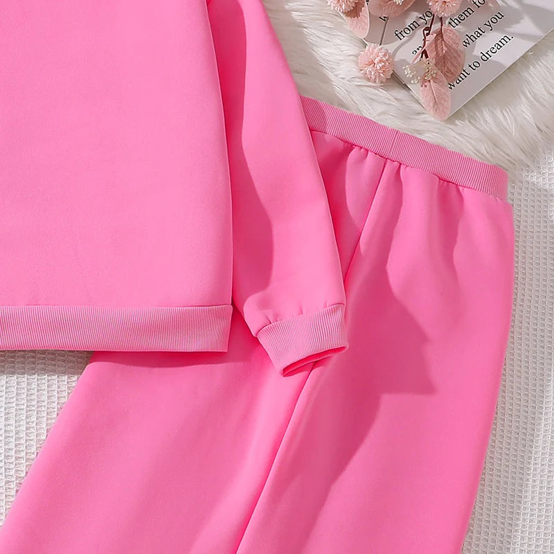 Ensemble de vêtements chauds pour enfants, couleur unie, imprimé cœur, haut et pantalon, sport décontracté, ample, vêtements de salon, automne et hiver
