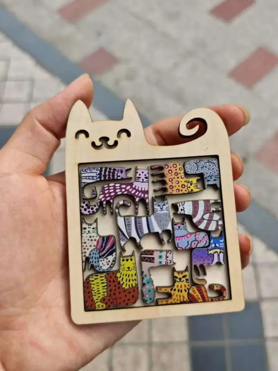 Puzzle en bois en forme de chat, jouet pour enfants, éducation précoce, formation à la réflexion, amusant et difficile, cadeau d'anniversaire pour enfants