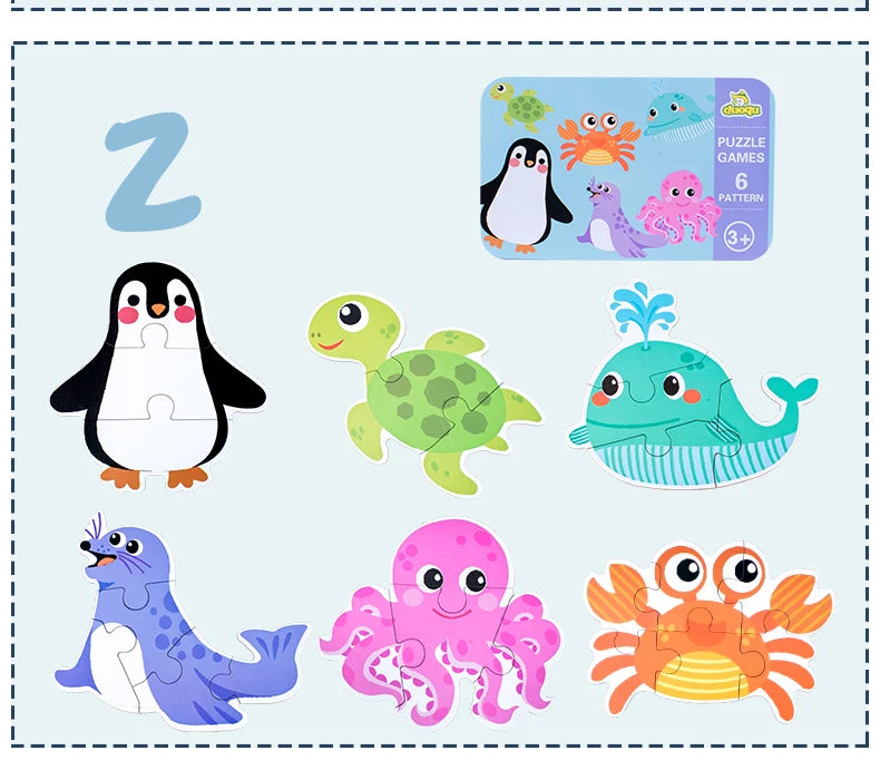 Montessori bébé Puzzle jouets éducatifs pour enfants 2 à 4 ans enfant en bas âge 3D Puzzle en bois enfants boîte de fer jeux de Puzzle jouets