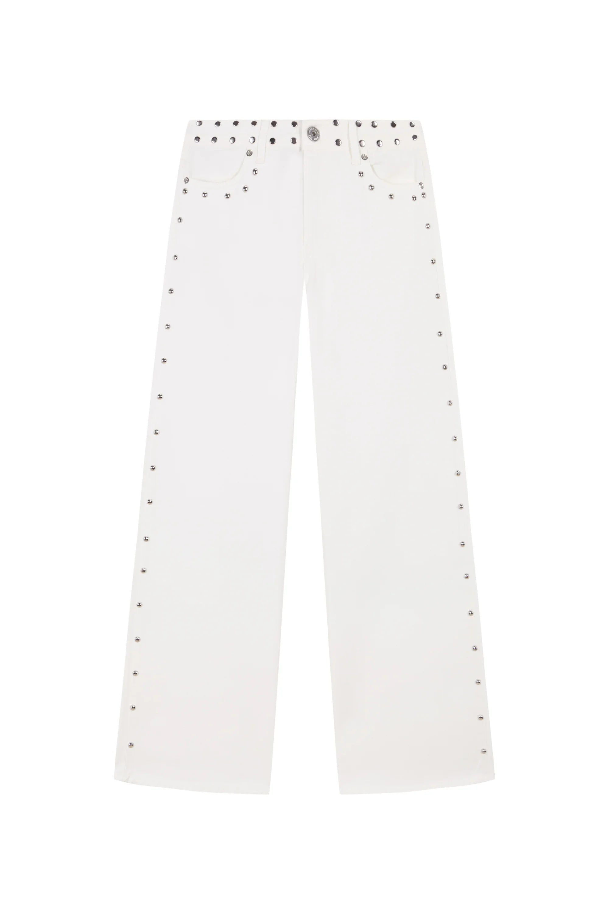 Spanish street fashion ONE DILEMMA Style Rivet five-pointed star pattern white jeans women's autumn straight slim pants