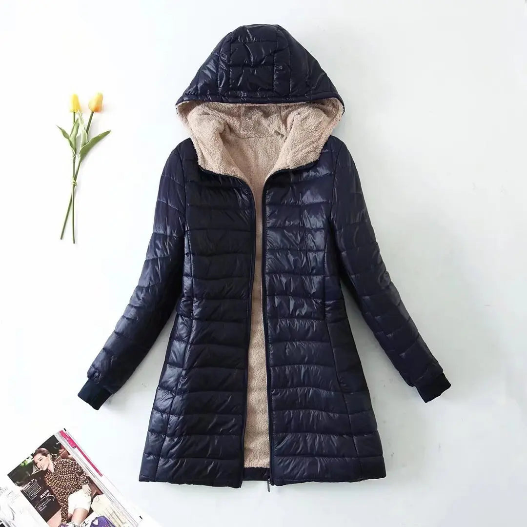 Manteau en coton à capuche mi-long de Style coréen pour femme, manteau chaud en laine d'agneau et veste en velours, nouvelle collection automne et hiver 2023