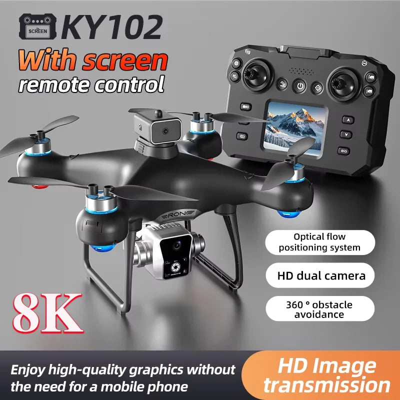 Nouveau Drone KY102 avec écran 8K, double caméra, localisation du flux optique sans balais, évitement Intelligent des obstacles, jouets d'hélicoptère RC