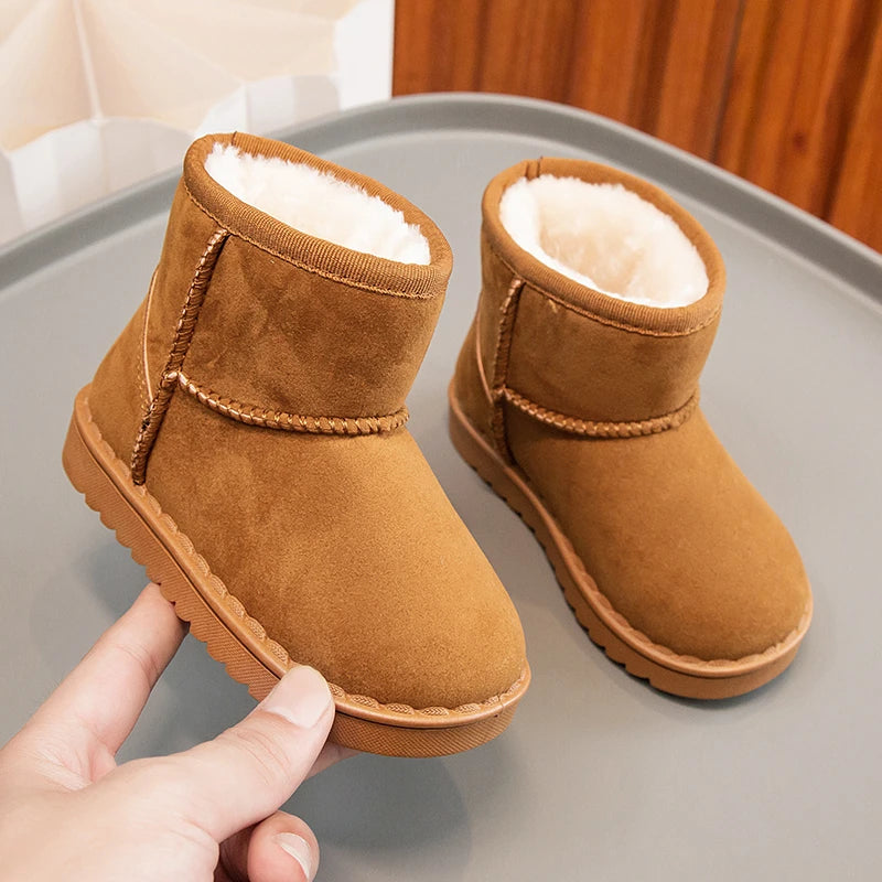 Bottes de neige pour enfants, Style concis, peluche épaisse, bottes courtes d'hiver pour enfants, couleur unie, chaussures classiques unisexes à enfiler pour garçons et filles 23-36
