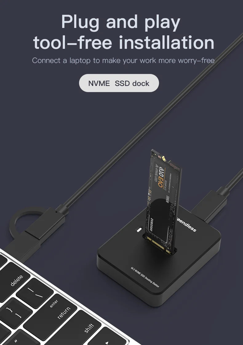 10Gbps M.2 NVMe/SATA SSD Enclosure, External Read and Write Docking Station for PC, 4TB Dual Protocol Solid State Adapter