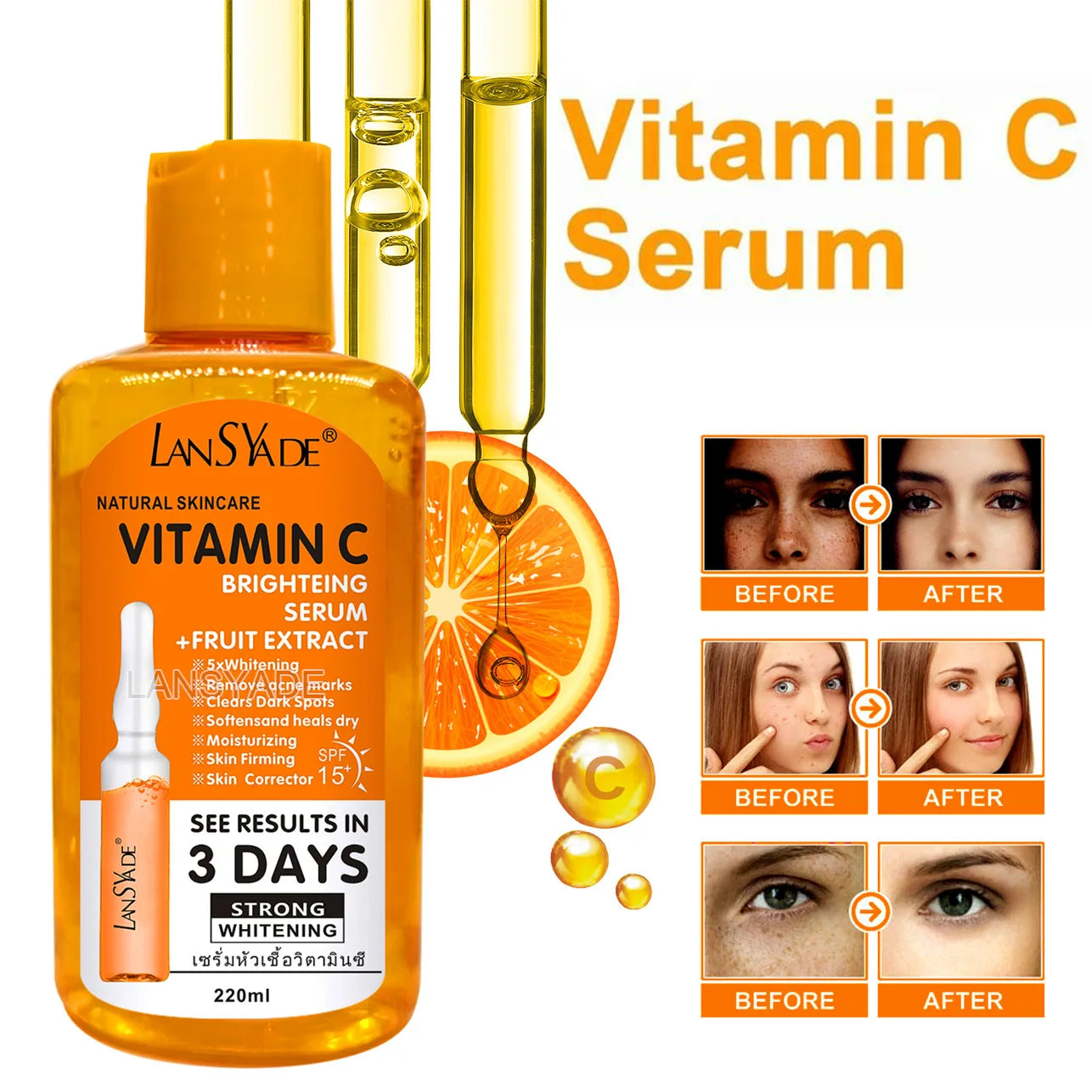 Sérum liquide Original pour le visage, Essence de vitamine C AHA, éclaircissant, hydratant, curcuma, réparateur, Anti-vieillissement, Lifting, soins pour la peau, 220ml