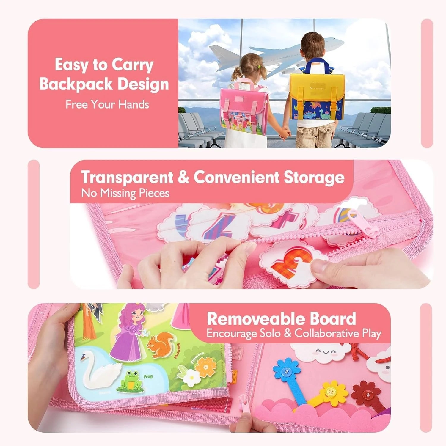Jouets pour tout-petits, planche occupée, jouets Montessori, sac à dos occupé, activités d'apprentissage préscolaire, jouets pour enfants avec numéro, forme, habillage