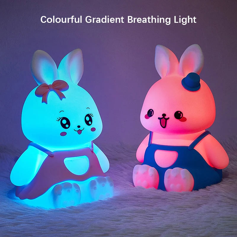 Veilleuses mignonnes pour enfants, 5 couleurs changeantes, lampe LED en forme de lapin en Silicone avec batterie, pour pépinière, enfants, bébé, Camping, décoration de maison