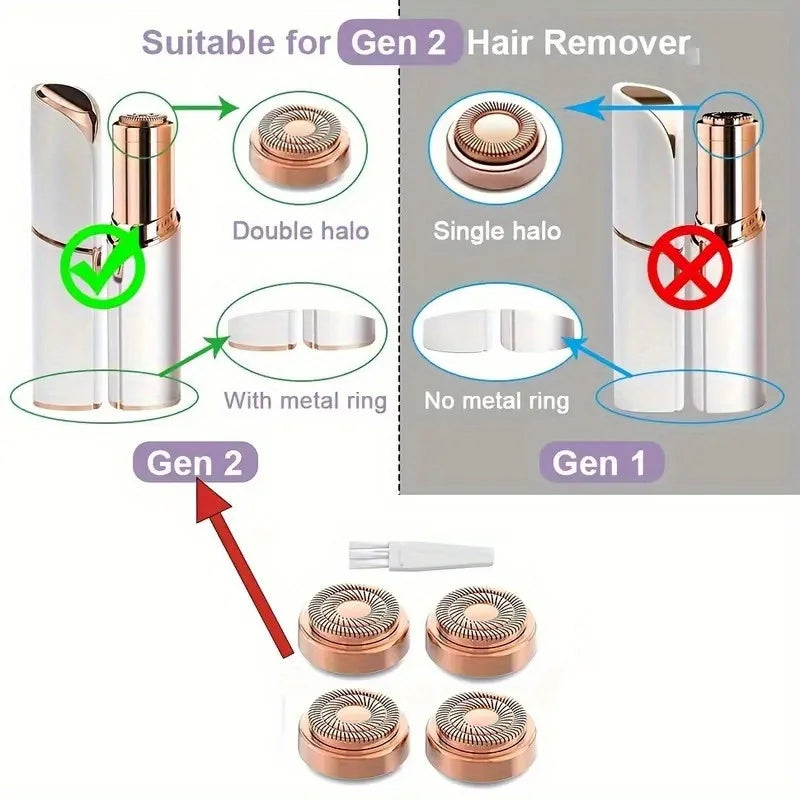 Replacement heads for facial hair removal, for a flawless finish, touch-sensitive facial hair removal tool for women, 4-point view