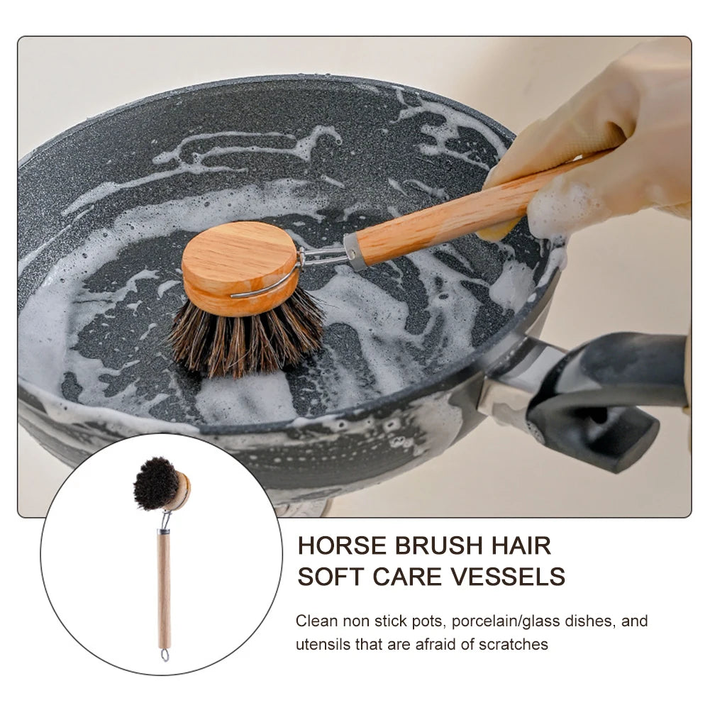 Brosse à vaisselle remplaçable, manche en bois, pour enlever les taches, les Pot, Portable, pour le nettoyage ménager, accessoires de cuisine