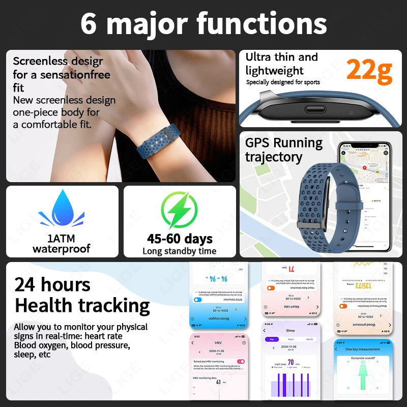 LIGE sans écran Bracelet intelligent fréquence cardiaque pression artérielle moniteur de sommeil podomètre sport Fitness Tracker hommes femmes Smartwatch 2025