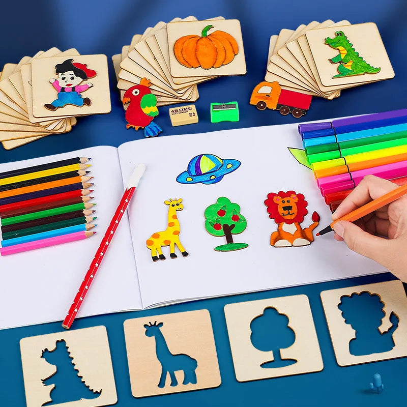Jouets Montessori pour enfants, jouets de dessin, modèle de peinture en bois, pochoirs, jouets éducatifs d'apprentissage pour enfants, cadeau de noël
