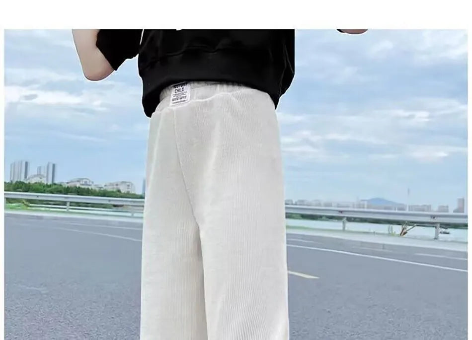 Pantalons à jambes larges pour filles, en velours côtelé, décontractés, à jambes droites, tendance, pantalons longs amincissants, nouvelle collection printemps et automne