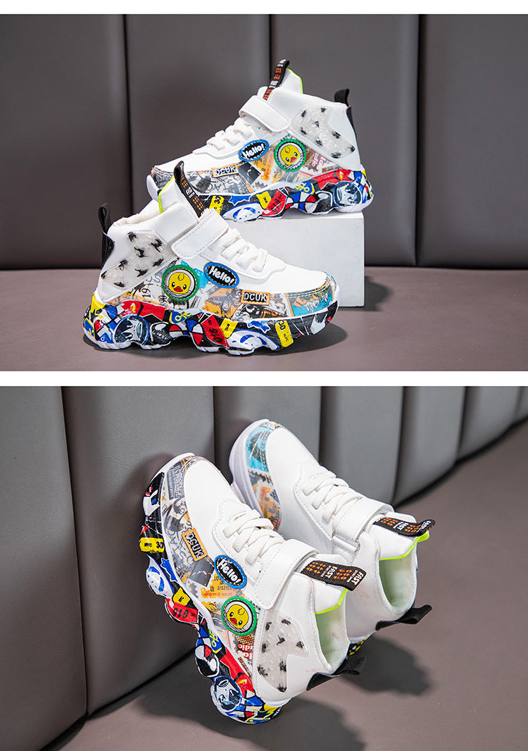 Taille 26-36 enfants sport baskets pour filles enfant dessin animé Graffiti modèle chaussures décontractées garçons basket-ball chaussure chaussures de sport