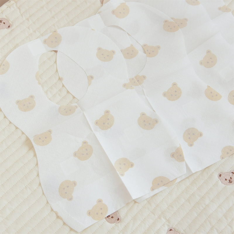 Paquet de 50 bavoirs jetables pour bébés âgés de 6 mois à 2 ans, bavoir d'alimentation ours de dessin animé pour garçon et fille, serviette de bave Non tissée