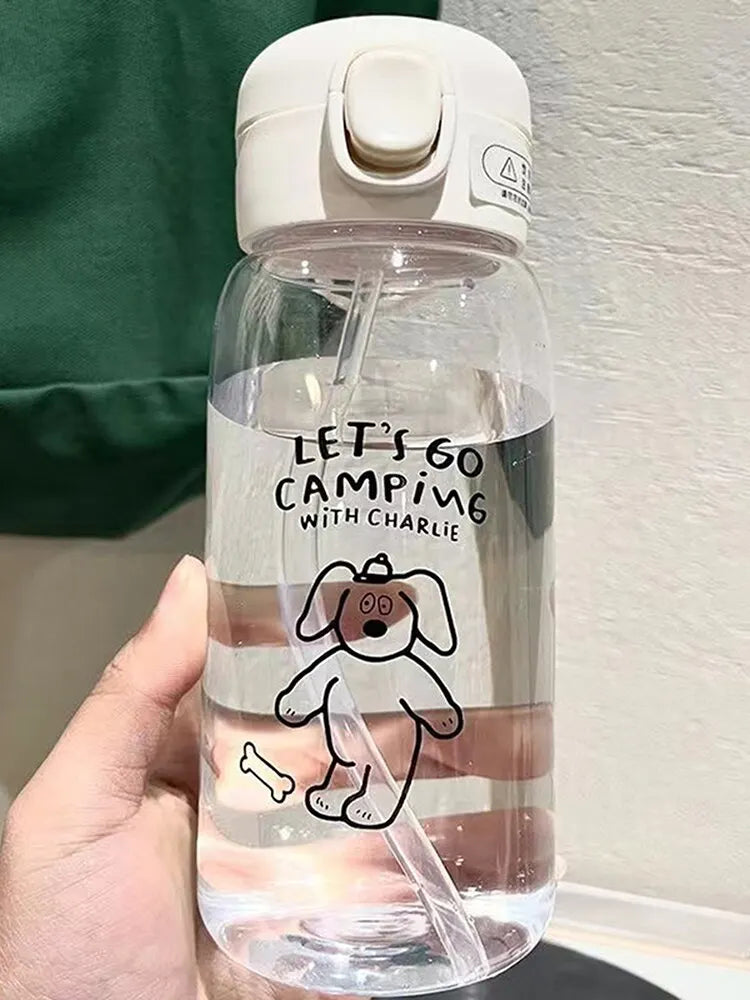 Bouteille d'Eau en Plastique avec Paille, Simple, Grande Capacité, Portable, Degré de Chute, Tasse Portable, Dessin Animé, Ventouse de Glace