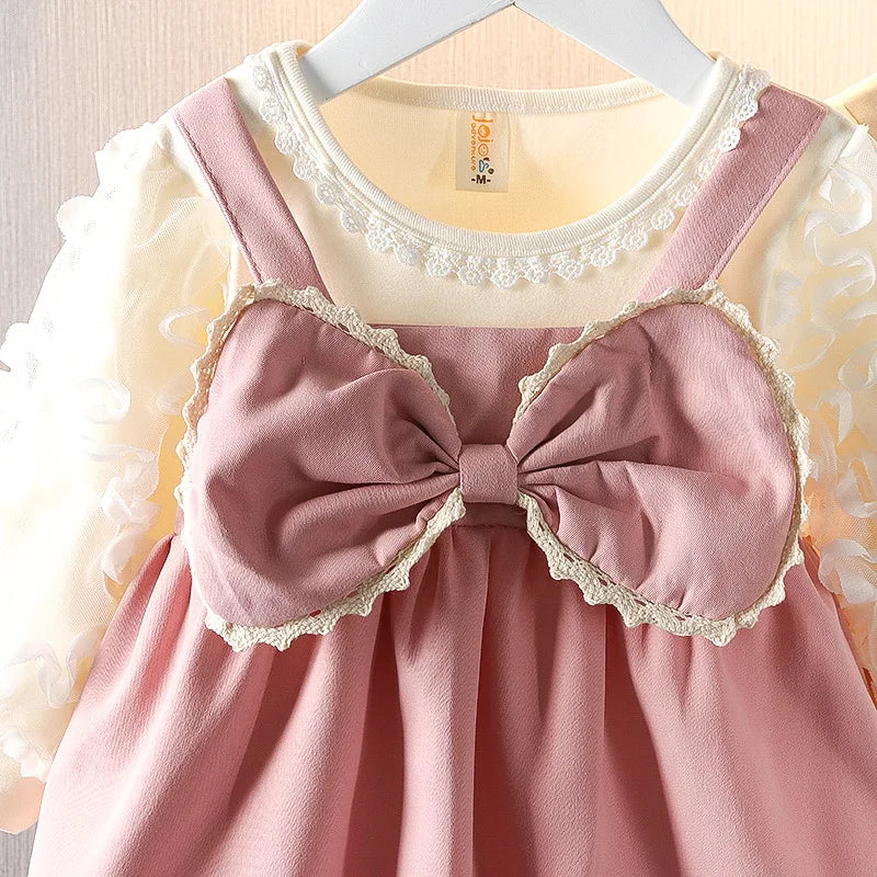 Robe d'automne pour filles, nouveau Style, robe de princesse élégante pour enfants, vêtements pour bébés, grand nœud