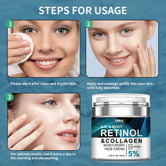 Sumax-Crème pour le visage au collagène de rétinol, soin hydratant à l'acide hyaluronique, raffermissant et éclaircissant à 5%, 50ml