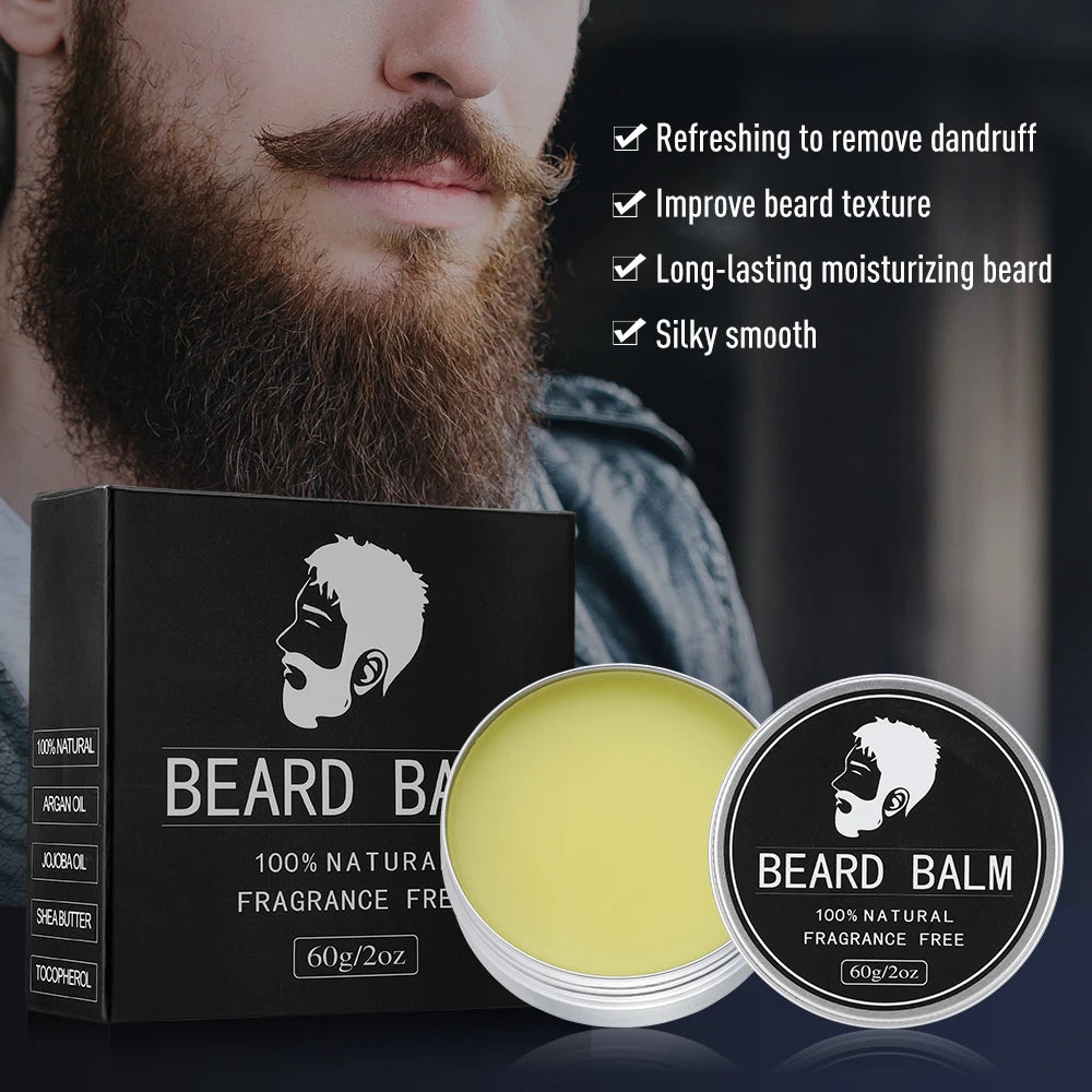 Baume à barbe pour hommes, 60g, cire de croissance des poils du visage, épais, hydratant, nourrissant, crème professionnelle pour moustache, soins pour la barbe