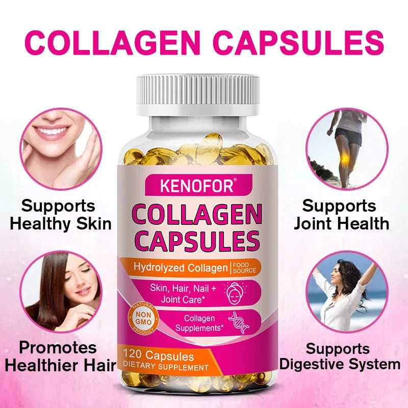 Capsules de collagène, supplément alimentaire de collagène bovin hydrolysé pour le soutien des articulations et des os, santé de la peau, anti-âge – Non OGM