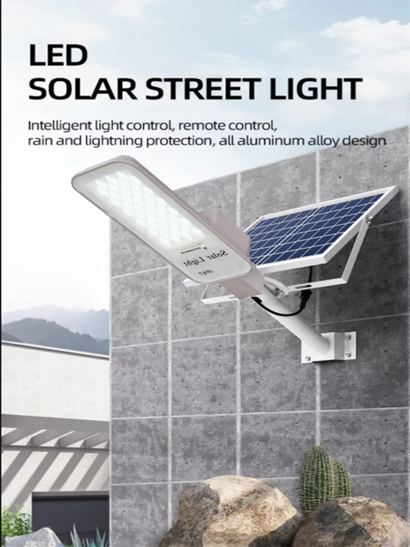 250W LED lumière solaire jardin extérieur étanche lampadaire solaire crépuscule à l'aube avec télécommande IP65 applique murale solaire