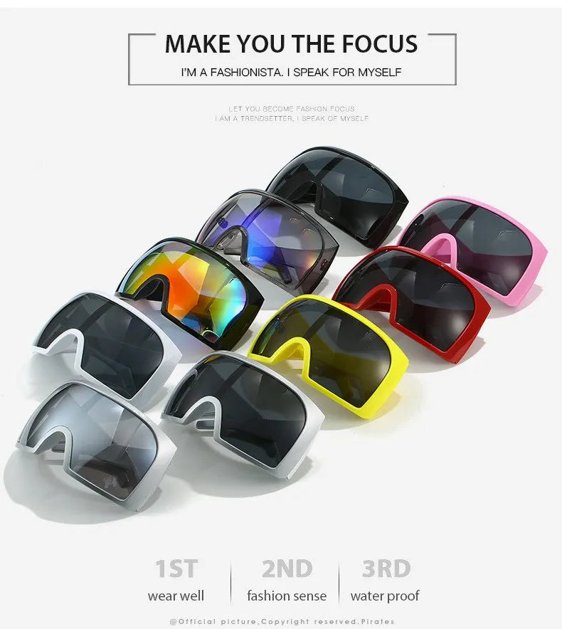 Lunettes de soleil surdimensionnées Punk Shield pour femmes et hommes, grande monture, marque de luxe, masque Steampunk, lunettes de sport pour dames, UV400, 2025